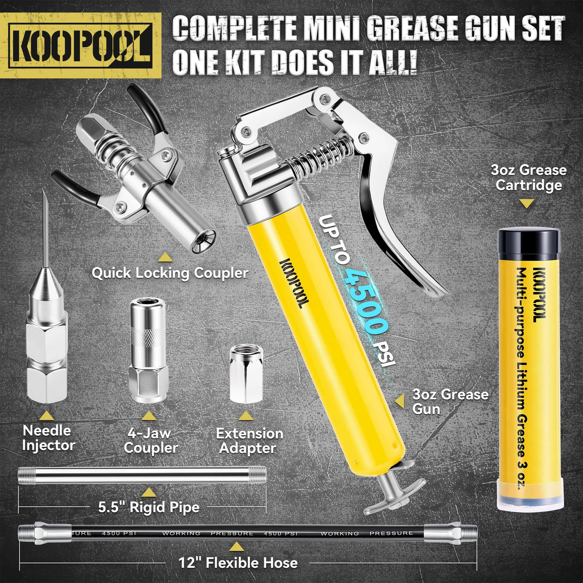 KOOPOOL close-up of detachable needle nozzle for precise lubrication in tight spots
