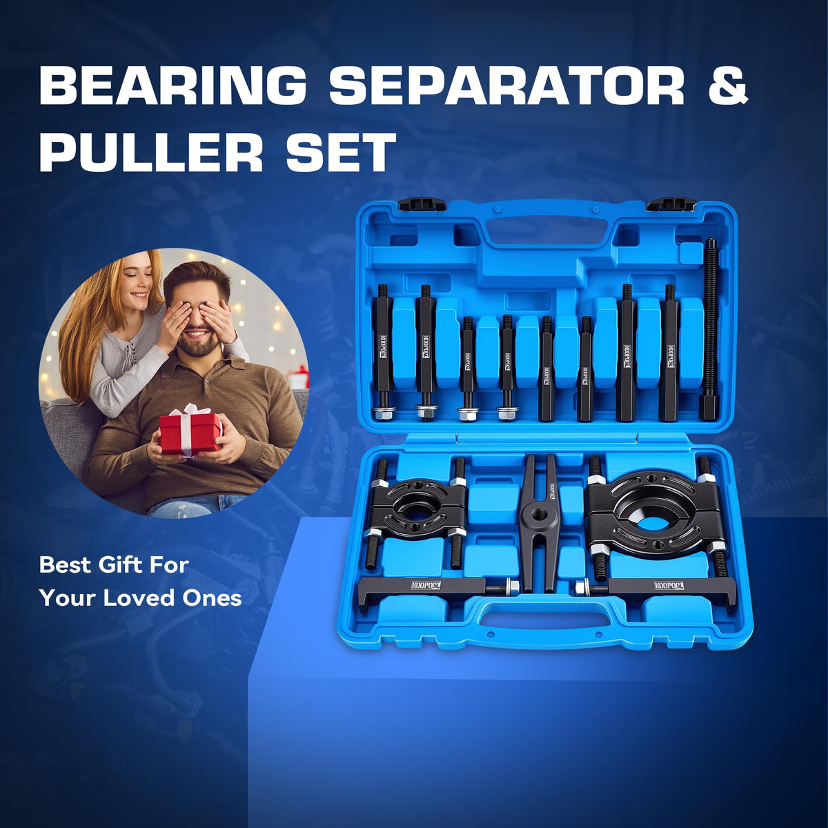 KOOPOOL puller set next to ruler showing compact size and tool scale