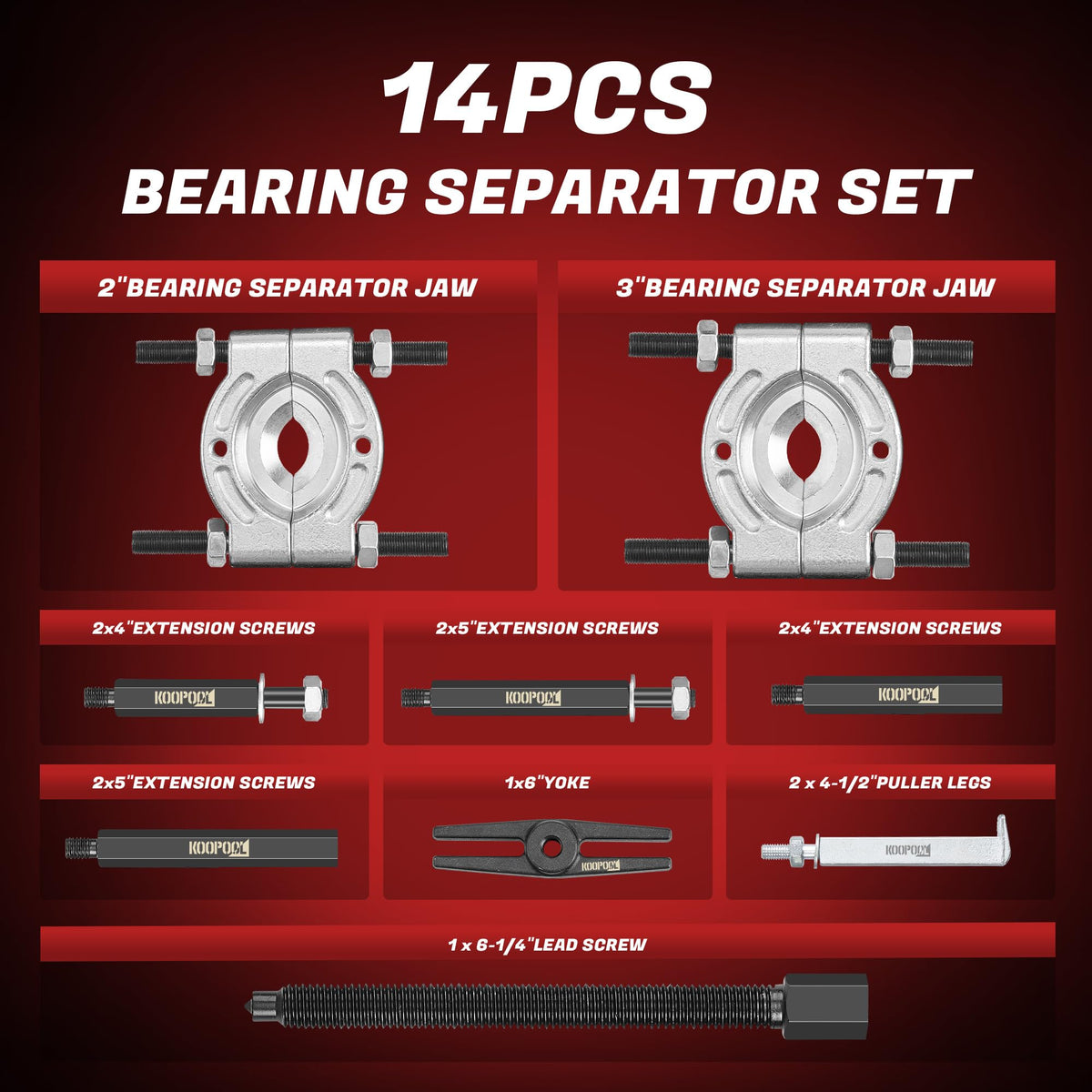 KOOPOOL separator jaws close-up showing tapered edge for safer bearing removal