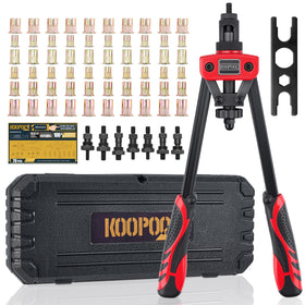 KOOPOOL front view of 14-inch rivet nut tool showing ergonomic handle and jaws for improved control