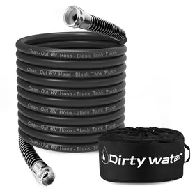 Kooprimit front view of coiled black water hose shows durable build and storage convenience