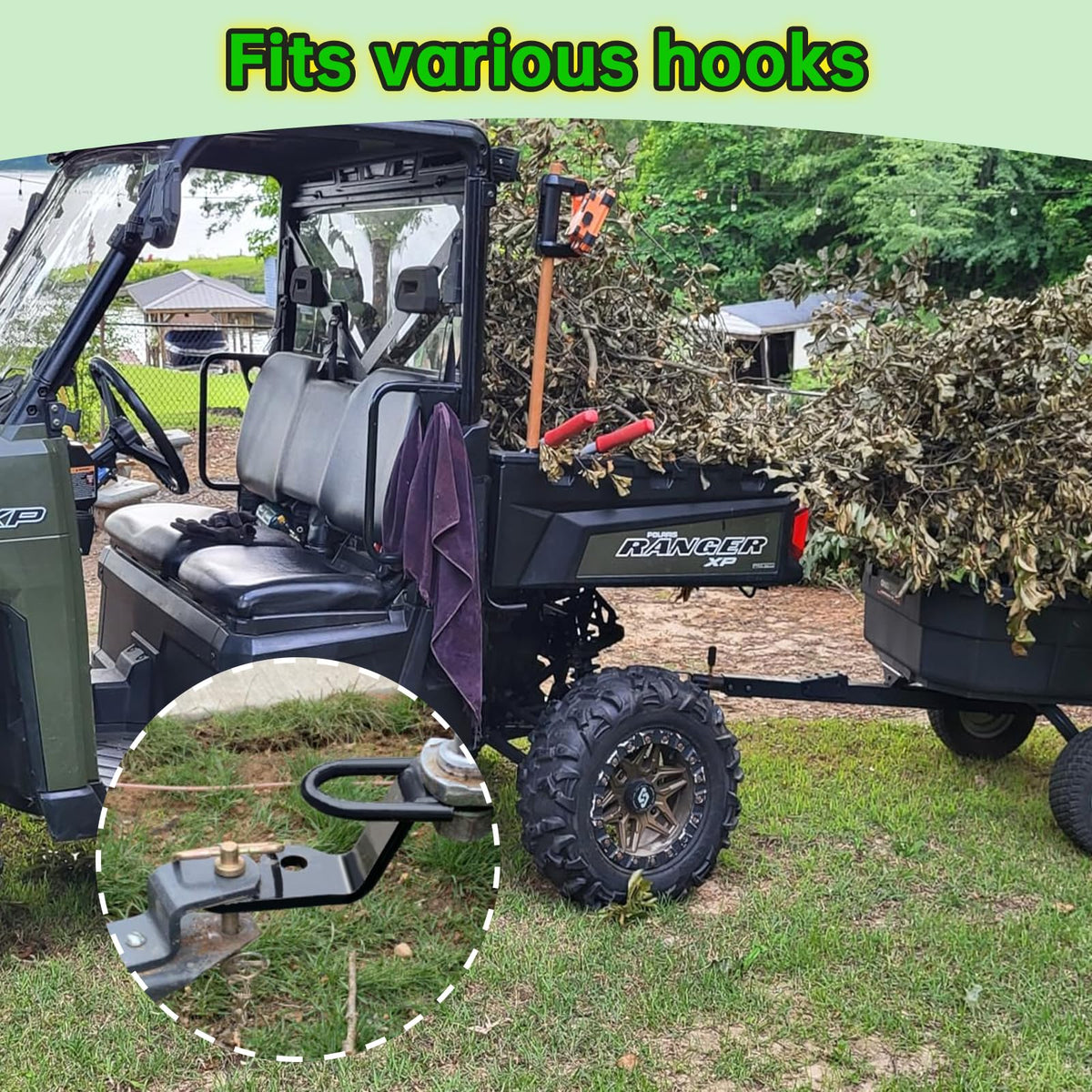 KOPKIO hitch on UTV in field showing improved attachment clearance and safety