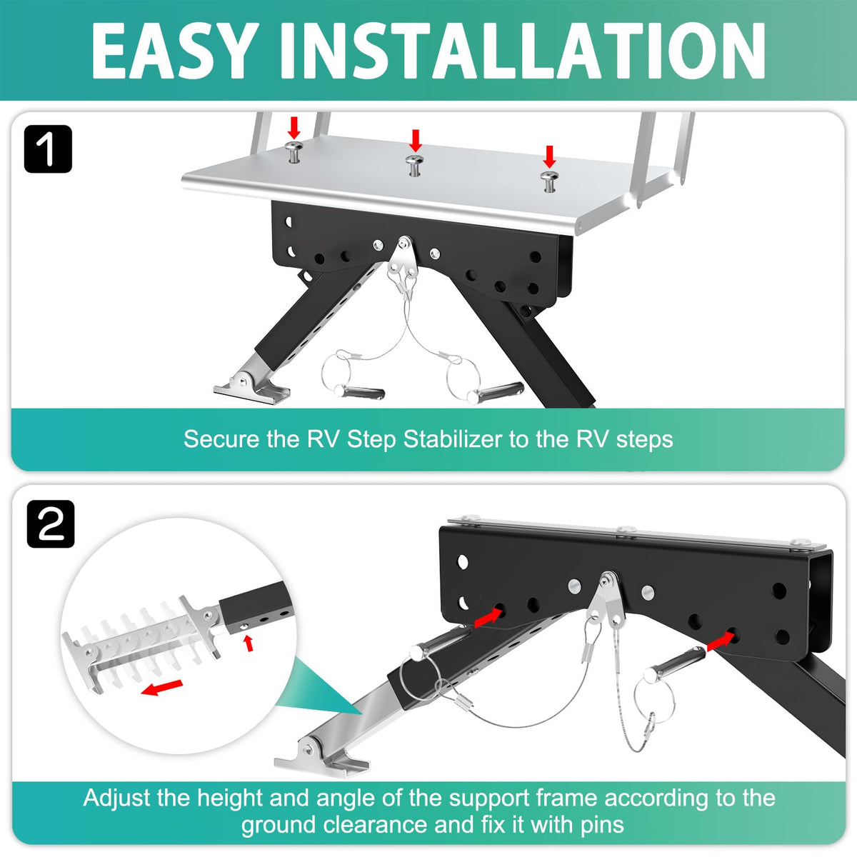 KOPKIO stabilizer installed on camper steps providing steady footing