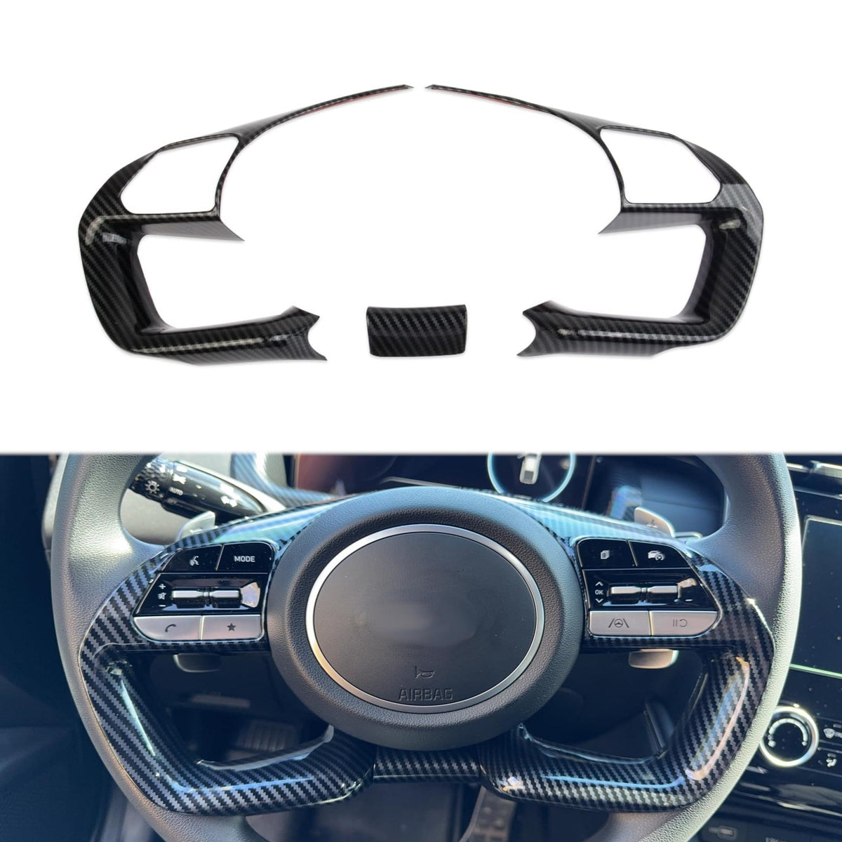 korlot steering wheel trim front view showing fit and stylish upgrade benefit