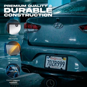 Kormat frame mounted on a sedan front illustrating secure, low-profile look