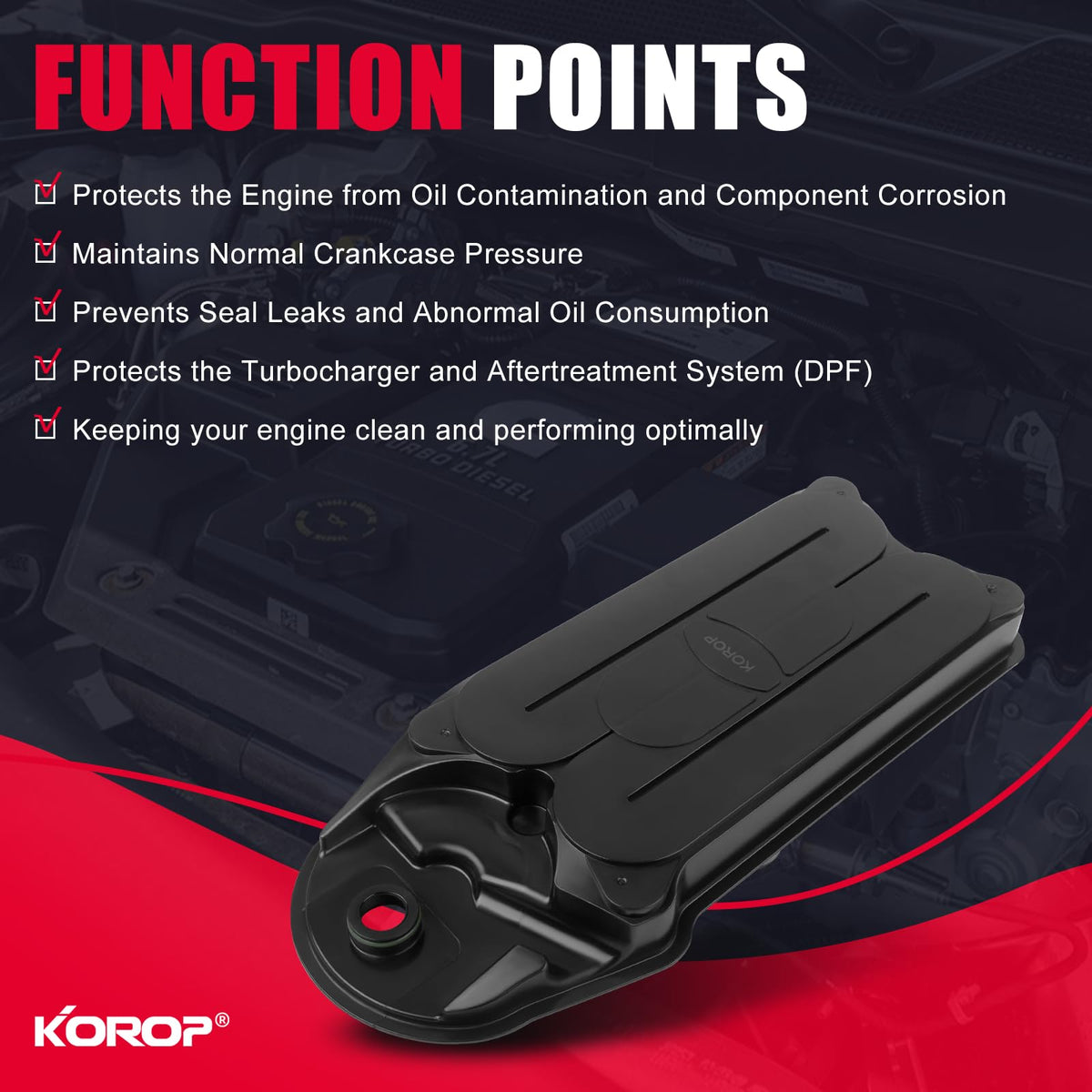 KOROP filter installed in engine bay demonstrating straightforward maintenance
