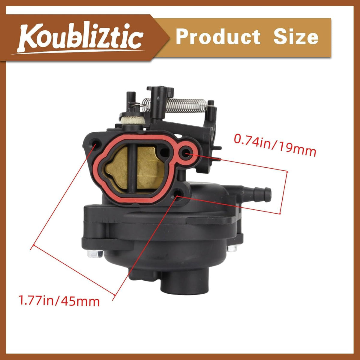 Koubliztic carburetor mounted on lawn mower engine demonstrating OEM compatibility