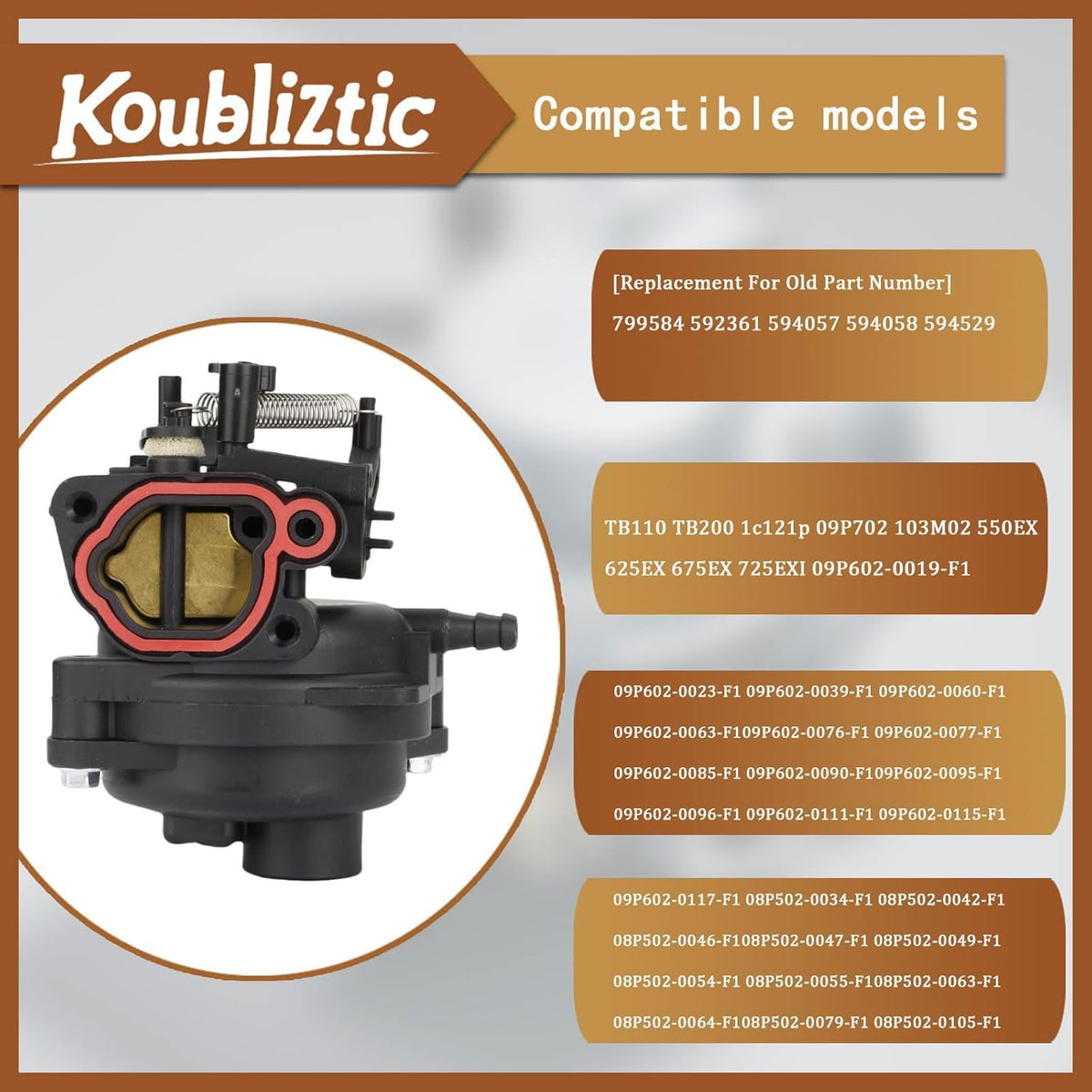 Koubliztic packaging with spark plug and parts illustrating ready-to-install convenience