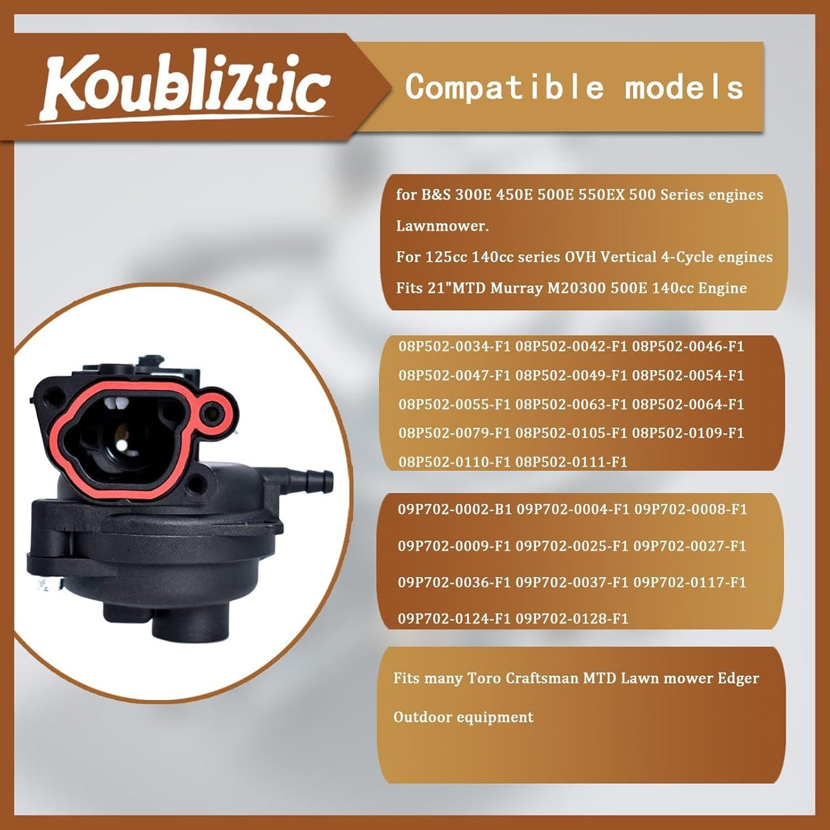 Koubliztic packaging and label emphasizing included parts and part number clarity