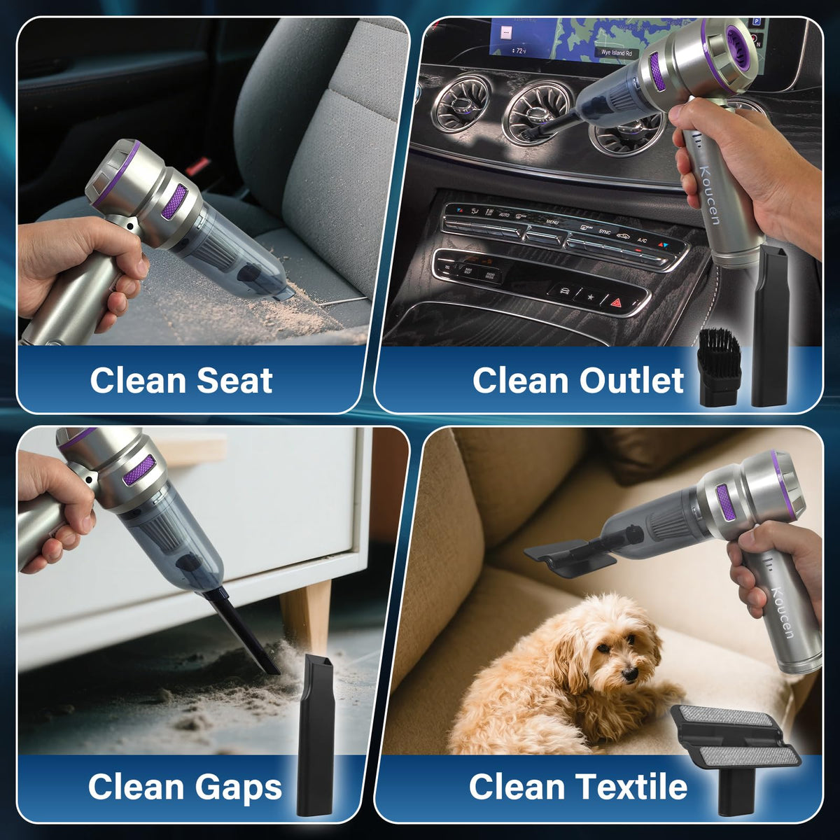 Koucen accessories laid out demonstrating versatile cleaning options