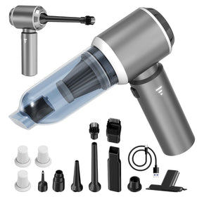 Koucen front view of silver gray cordless vacuum showing compact design and portability