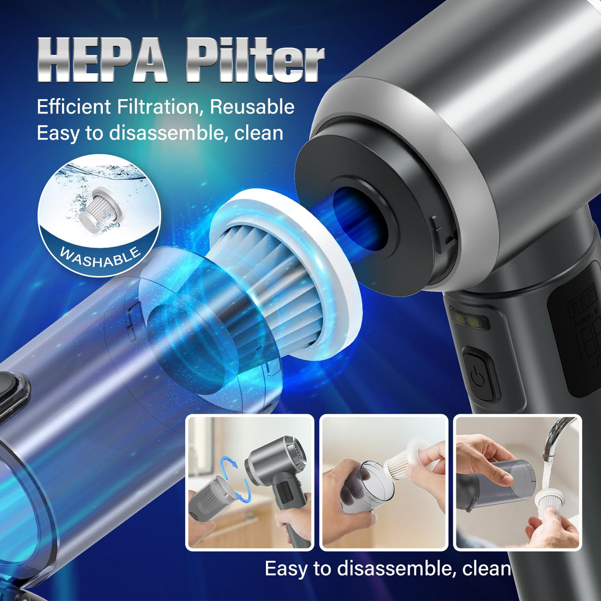 Koucen one-click emptying action releasing dust hygienically into a bin