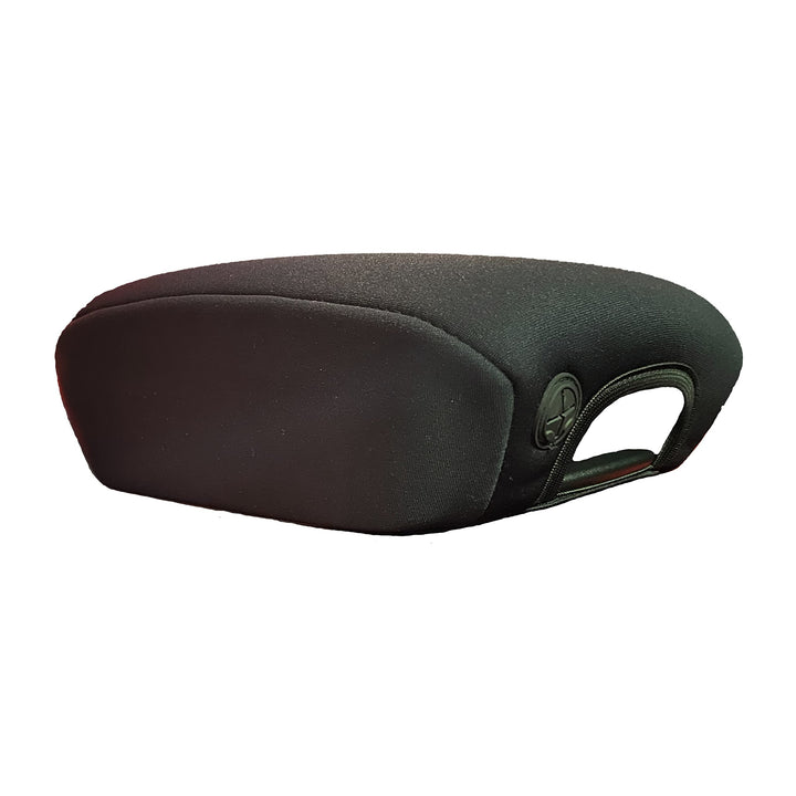Koverz front view showing snug fit and stylish black finish for console protection