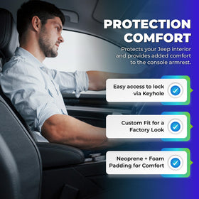 Koverz installed in Jeep interior enhancing comfort and protecting armrest surface