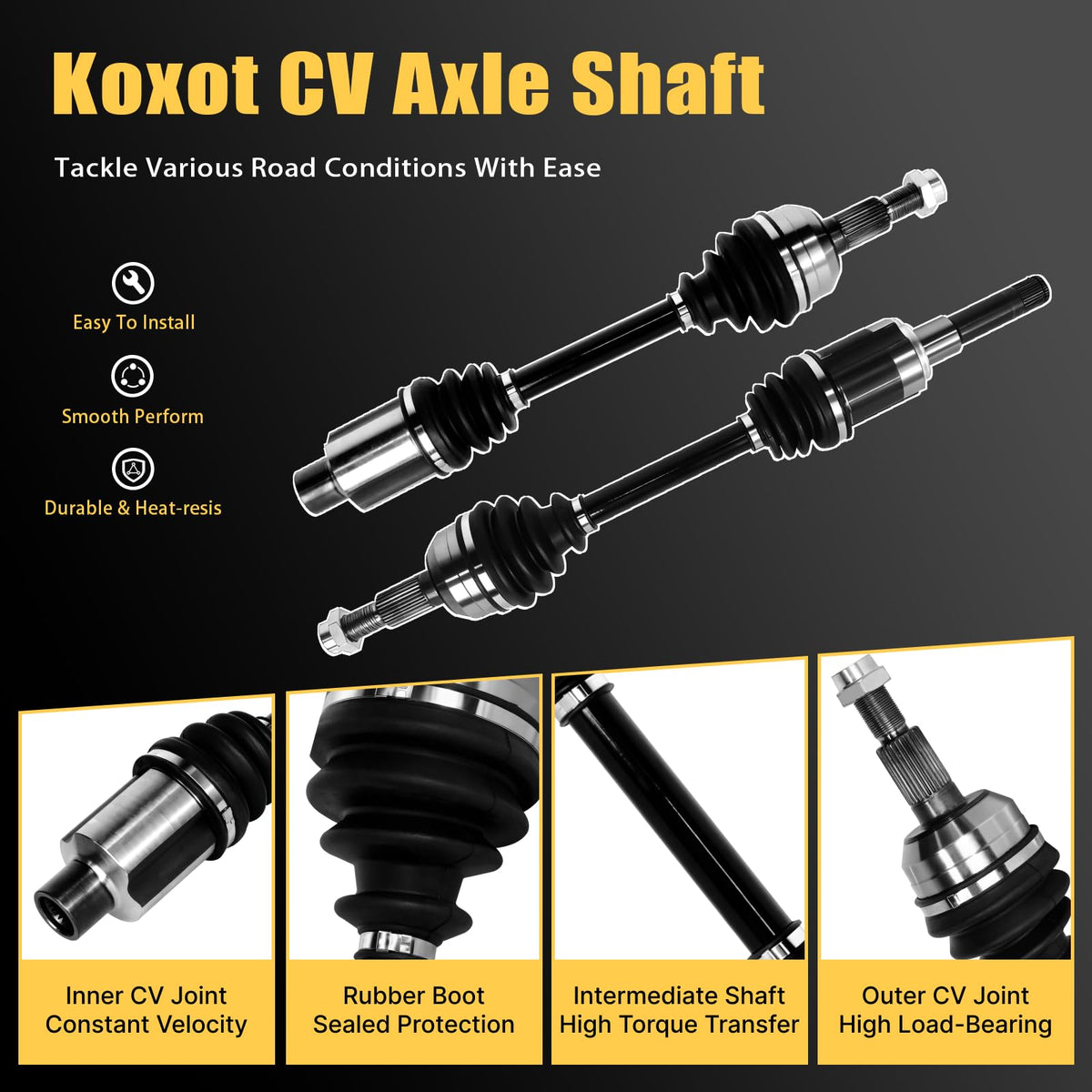 Koxot axle spline and flange detail demonstrating accurate fitment and secure connection