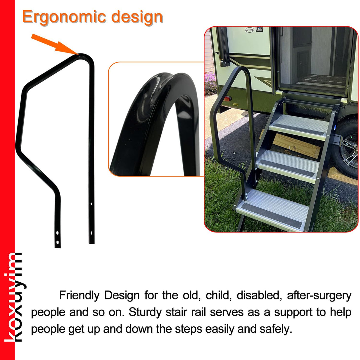 koxuyim handrail close-up of smooth curved grip for comfortable hold
