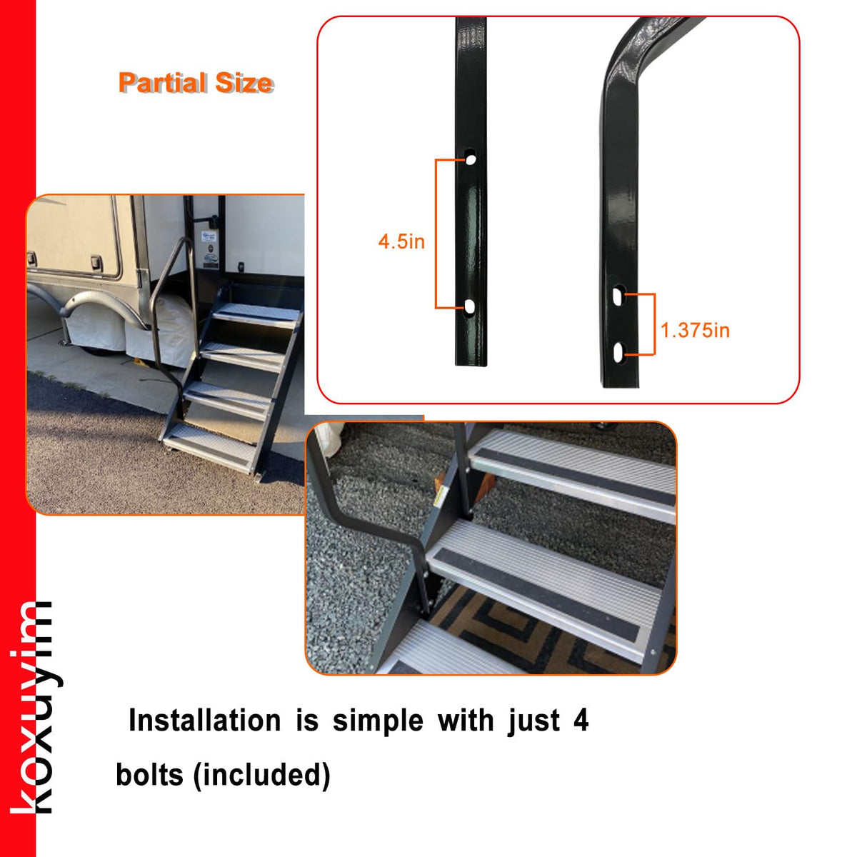 koxuyim handrail next to ruler illustrating size and mounting scale
