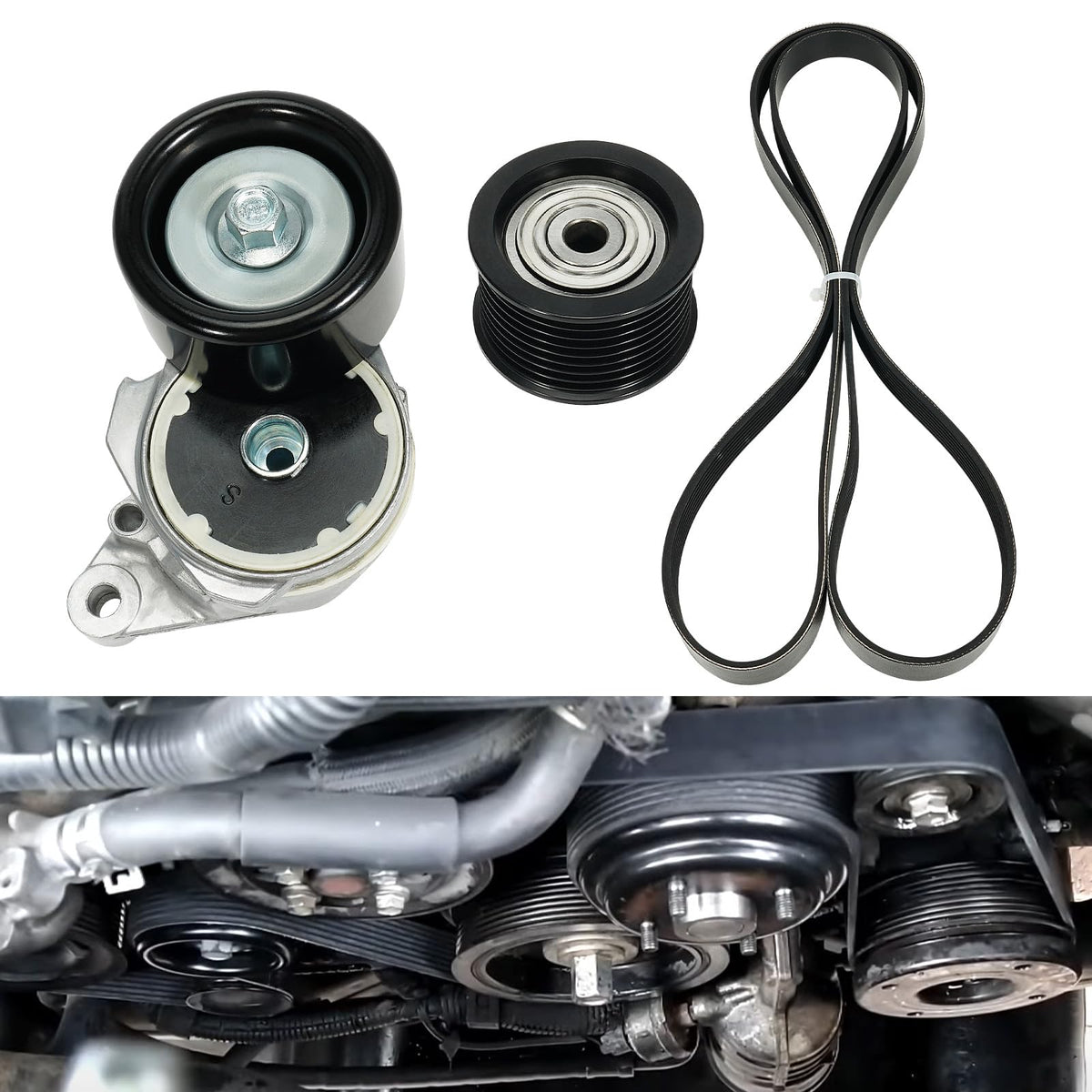 Kozlira front packaging showing complete tensioner idler belt kit, ensures correct replacement
