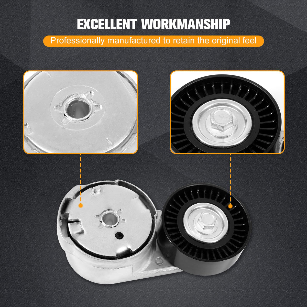 Kozlira tensioner close-up showing construction and durable finish for consistent belt tension