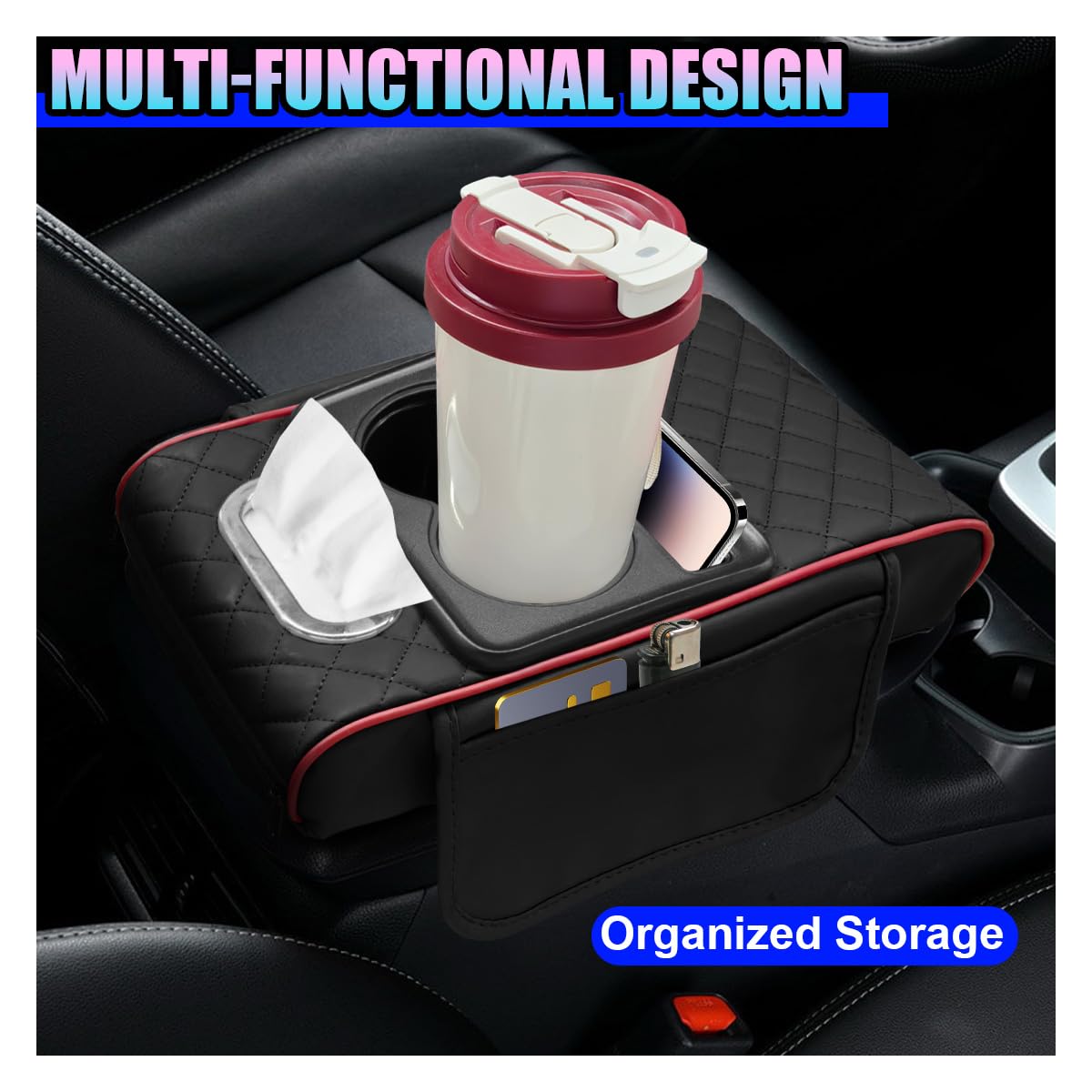 KPFILEH top view with cup holders and phone slot for organized convenience