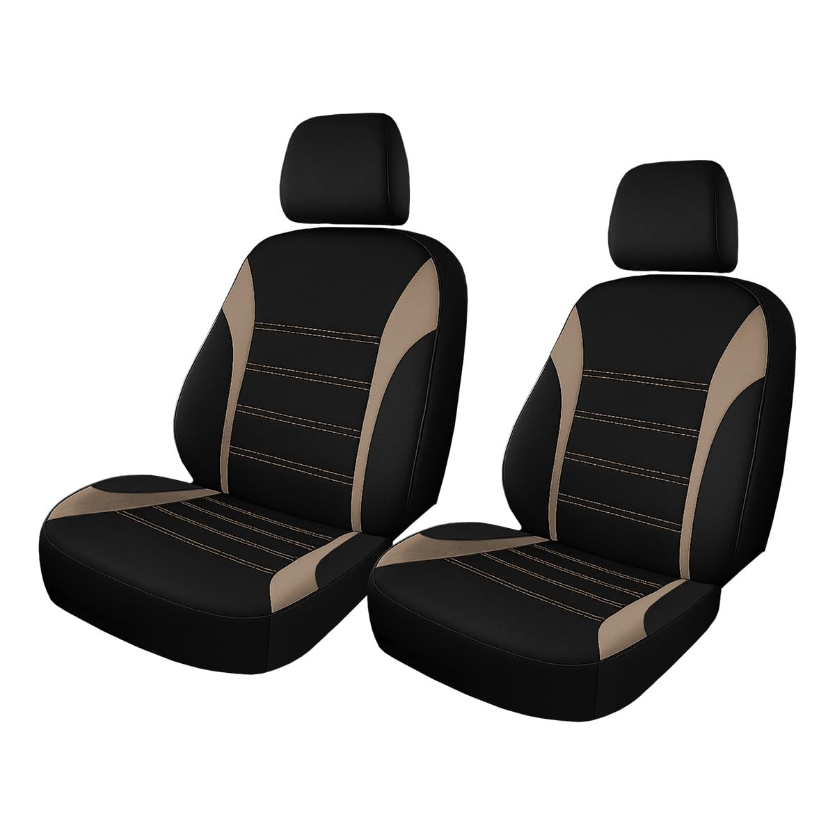 KPFILEH beige front seat cover packaging showing contents and color benefits