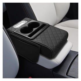 KPFILEH front view of black leather armrest cover showing sleek profile and comfort