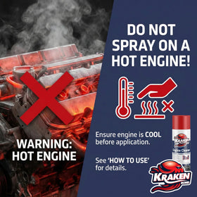 KRAKEN BOND being sprayed on an engine bay to loosen grease and grime