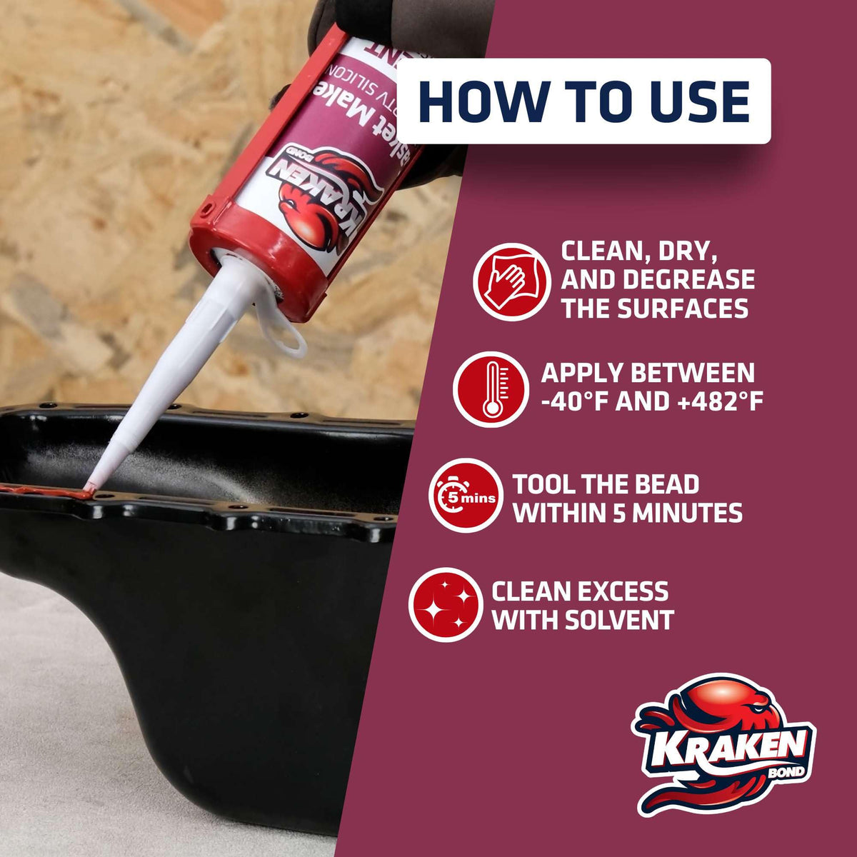 KRAKEN BOND nozzle dispensing red bead for precise application