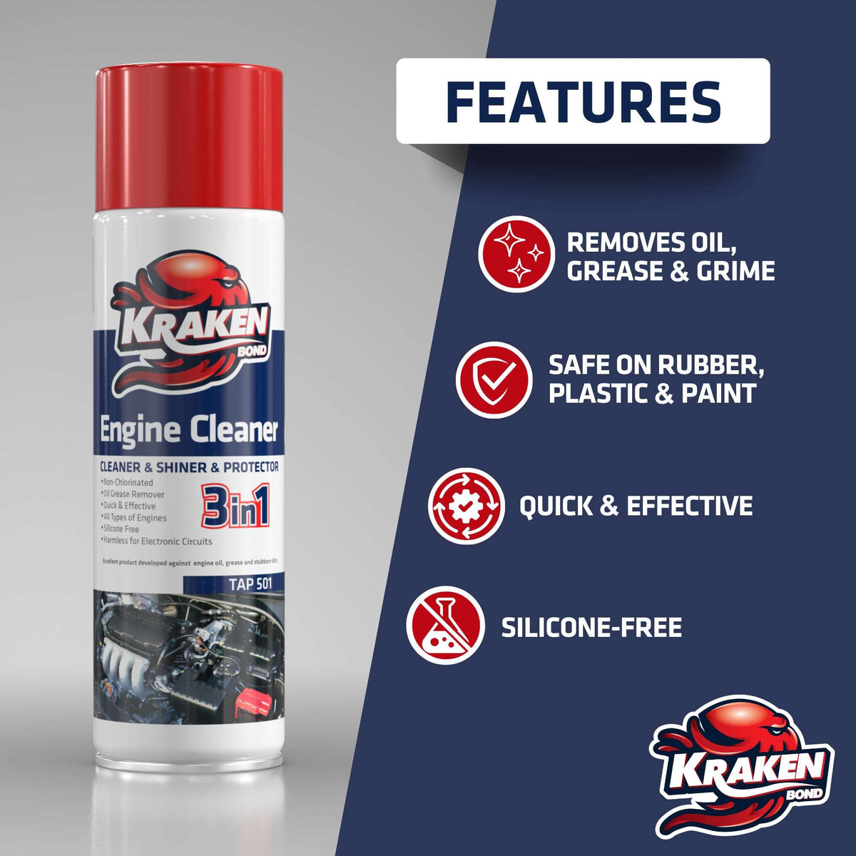 KRAKEN BOND spray action close-up demonstrating quick degreasing power