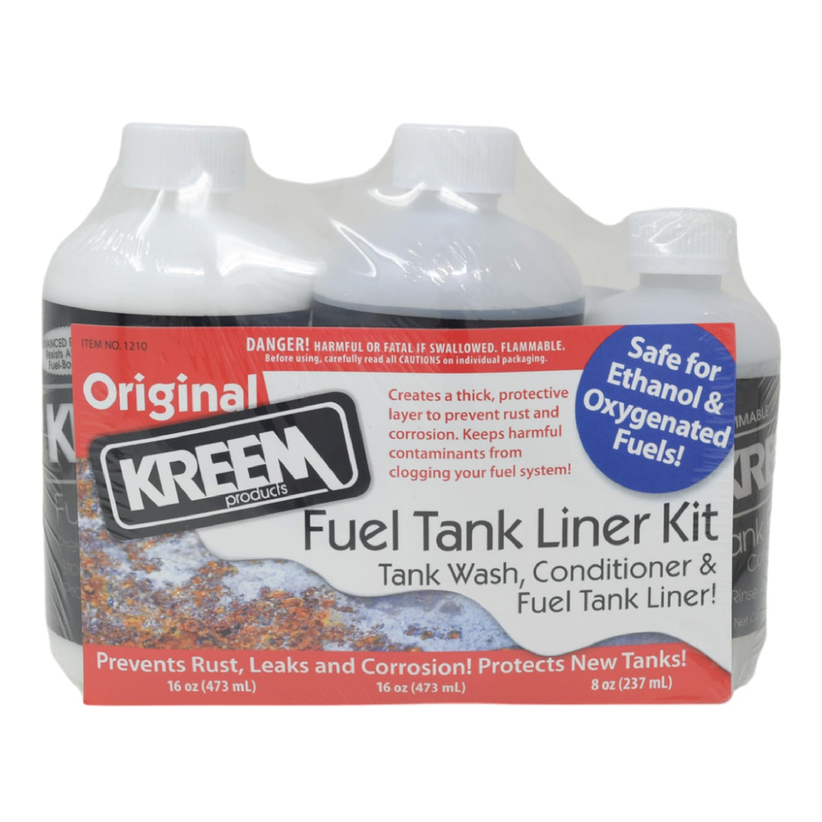Kreem front packaging showing three-piece tank liner kit and clear benefit