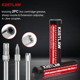 KRETLAW 4-jaw reinforced coupler attached to zerk fitting for leak-resistant seal