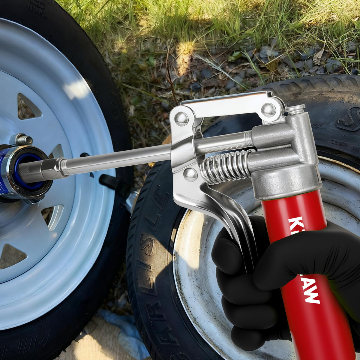KRETLAW accessories laid out with cartridges and nozzles for versatile applications