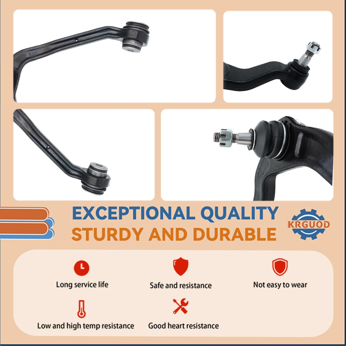 KRGUOD control arm installed on vehicle in garage illustrating direct-fit replacement benefit