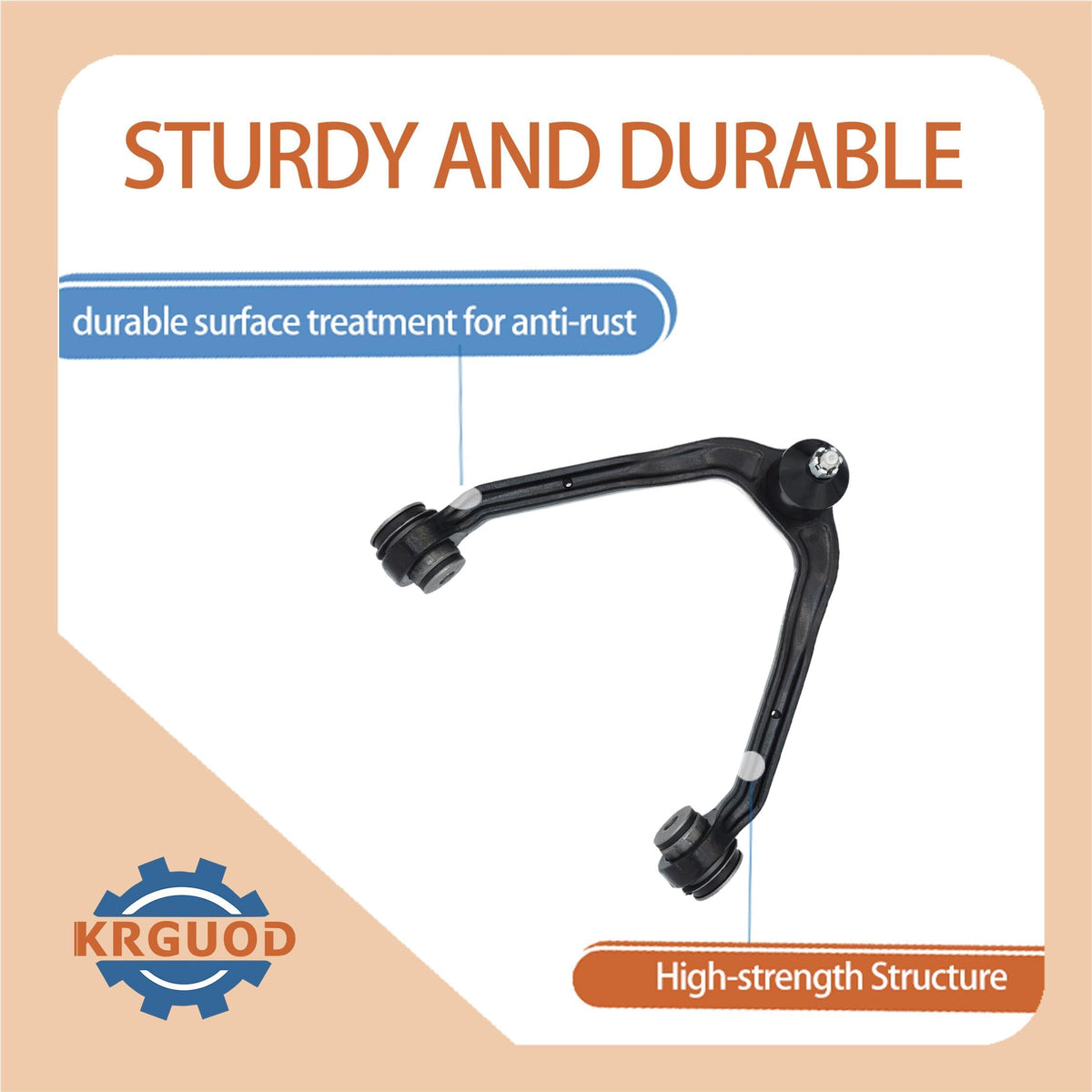 KRGUOD new control arm beside worn arm demonstrating restored geometry and improved safety