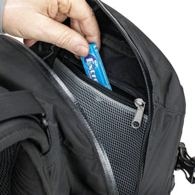 Kriega R20 side pocket with zipper for quick access to tools and goggles