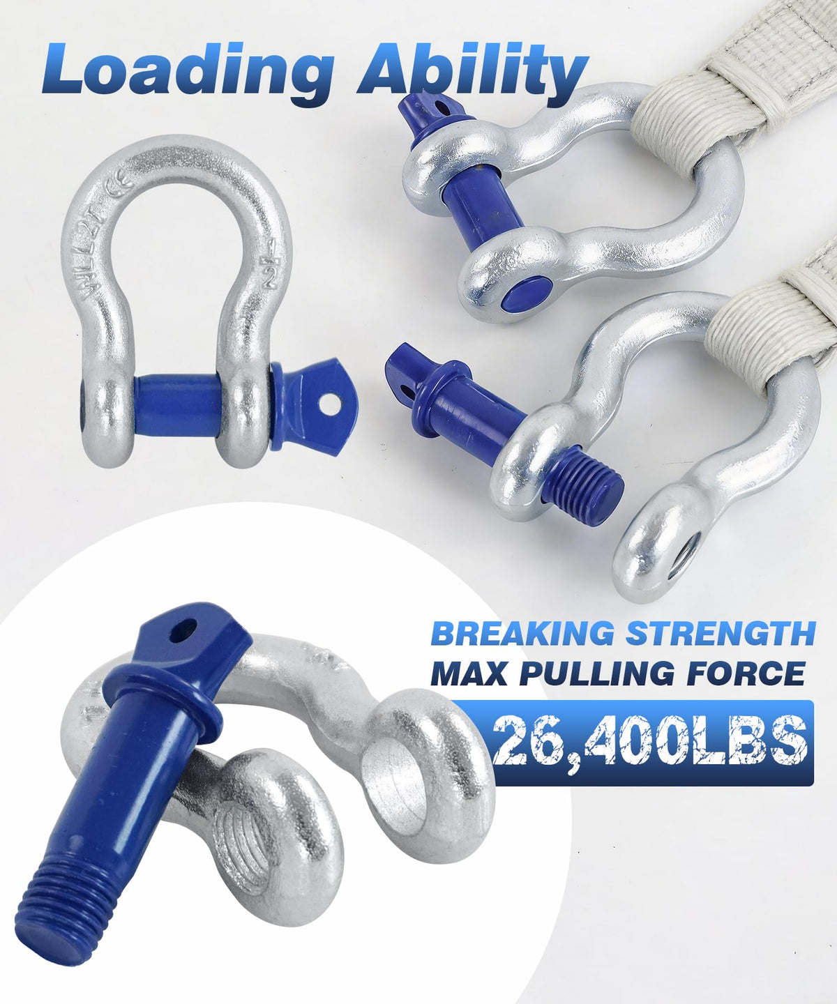 Krytonel shackle connected to tow strap showing dependable recovery use