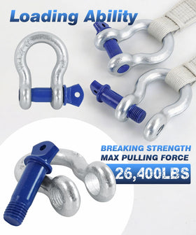 Krytonel shackle connected to tow strap showing dependable recovery use