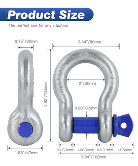 Krytonel side profile of D-ring shackle illustrating size and load-ready shape