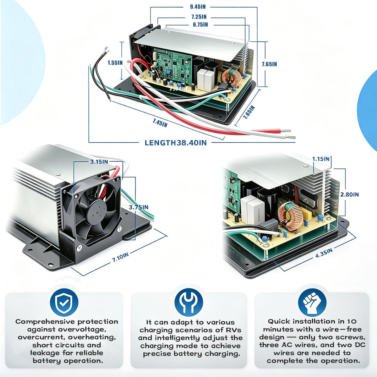 KSGNY unit side vents and enclosure, low-noise cooling for quiet RV use