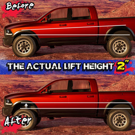 KSP PERFORMANCE before-and-after Ram 1500 demonstrating leveled stance benefit