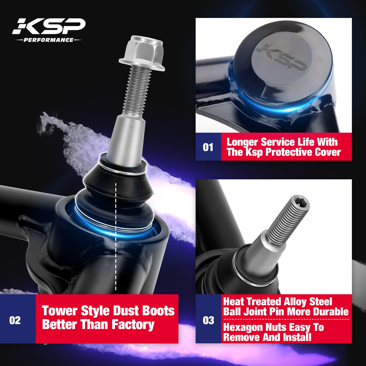 KSP PERFORMANCE polyurethane bushing and dust cover detail improving longevity benefit
