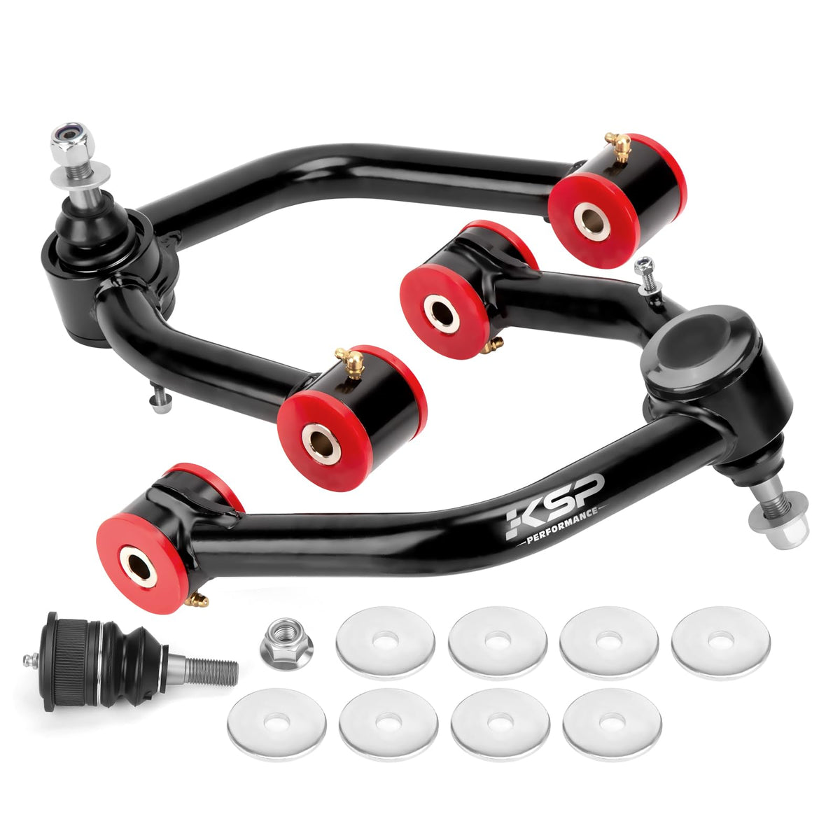 KSP PERFORMANCE front arms packaging showing kit contents and fitment benefit