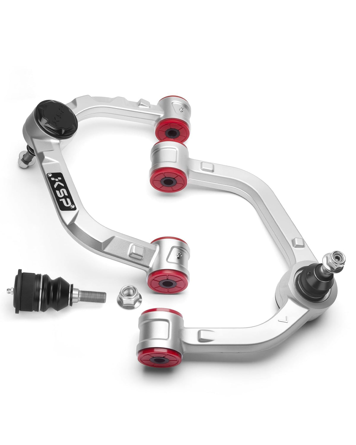 KSP PERFORMANCE front view of aluminum upper control arm showing durable design and weight savings