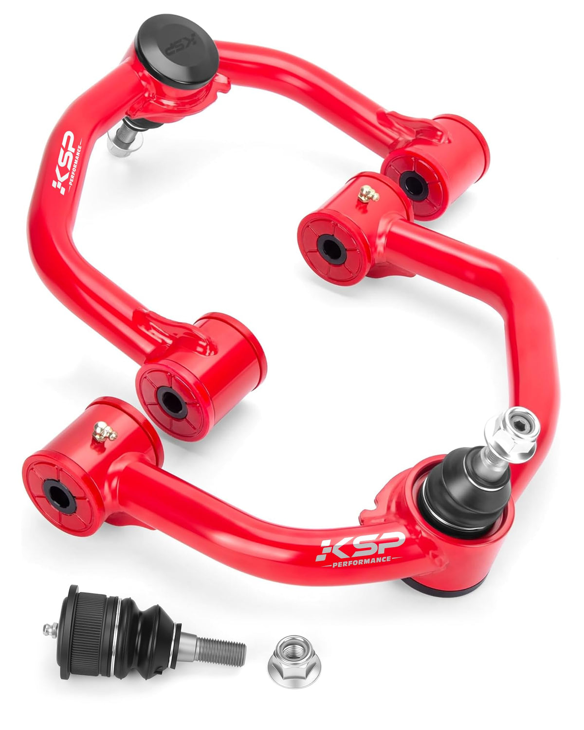 KSP PERFORMANCE red control arm front view shows fit and finish benefit