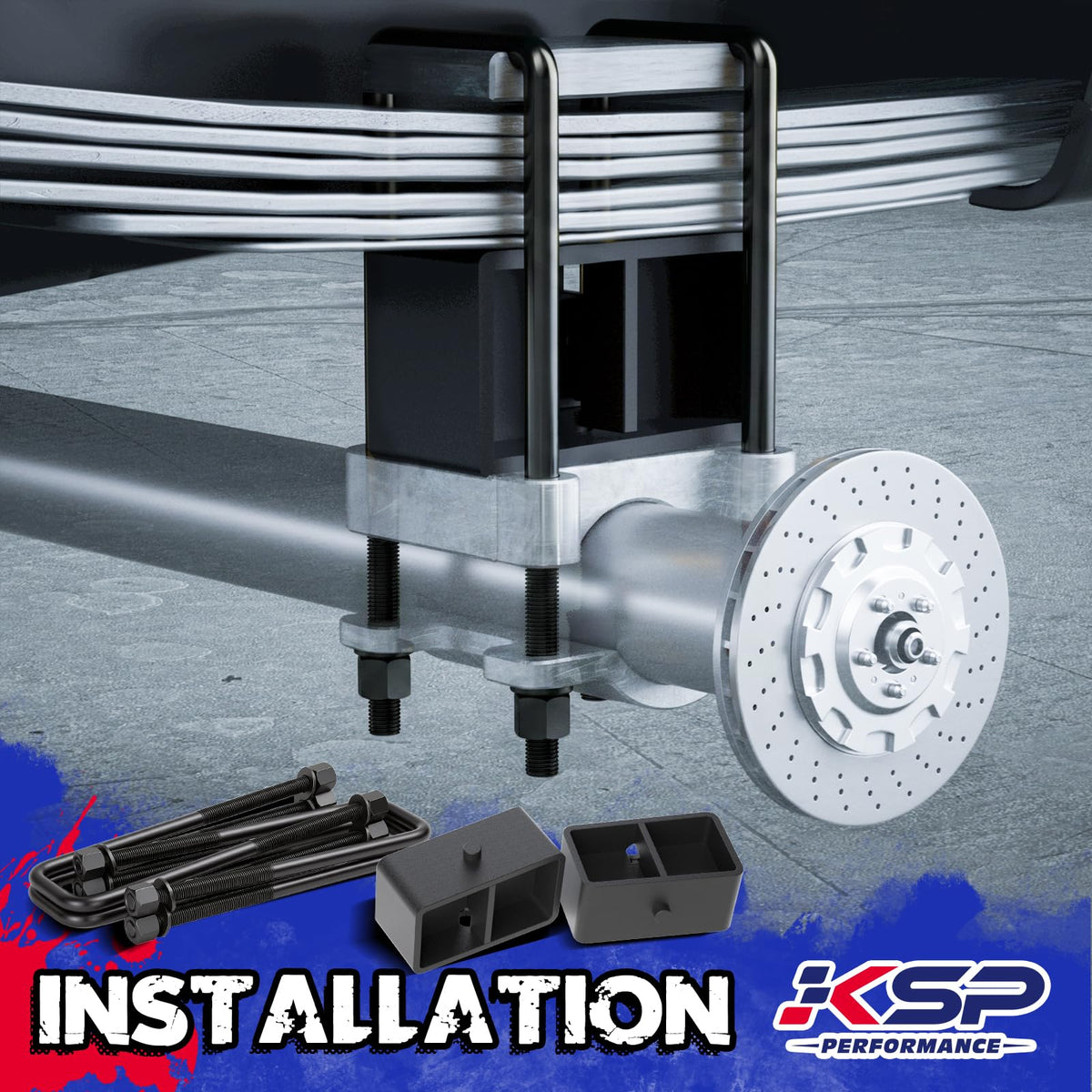 KSP PERFORMANCE lift blocks installed on axle side view improving rear clearance