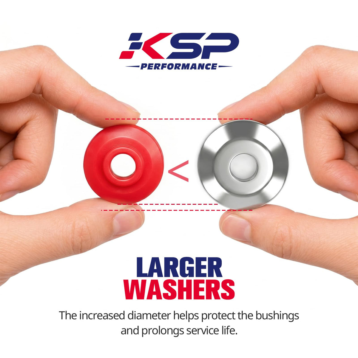 KSP PERFORMANCE size comparison with coin showing bushing scale and fitment