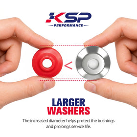 KSP PERFORMANCE size comparison with coin showing bushing scale and fitment