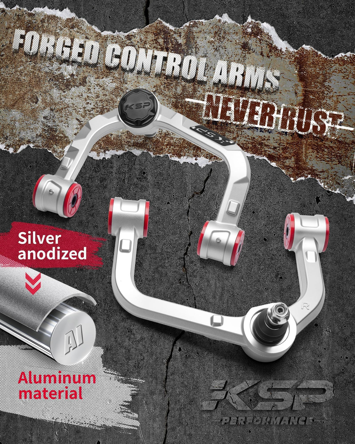 KSP PERFORMANCE zinc-nickel coated ball-joint pin resisting corrosion in harsh conditions