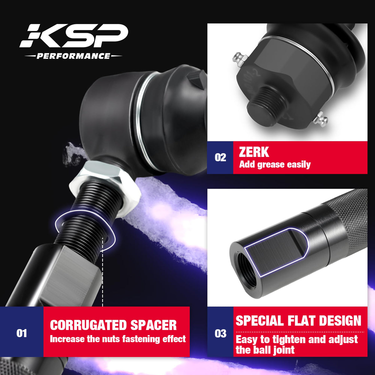 KSP PERFORMANCE tie rod next to stock rod showing larger diameter strength