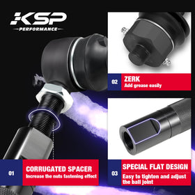 KSP PERFORMANCE tie rod next to stock rod showing larger diameter strength